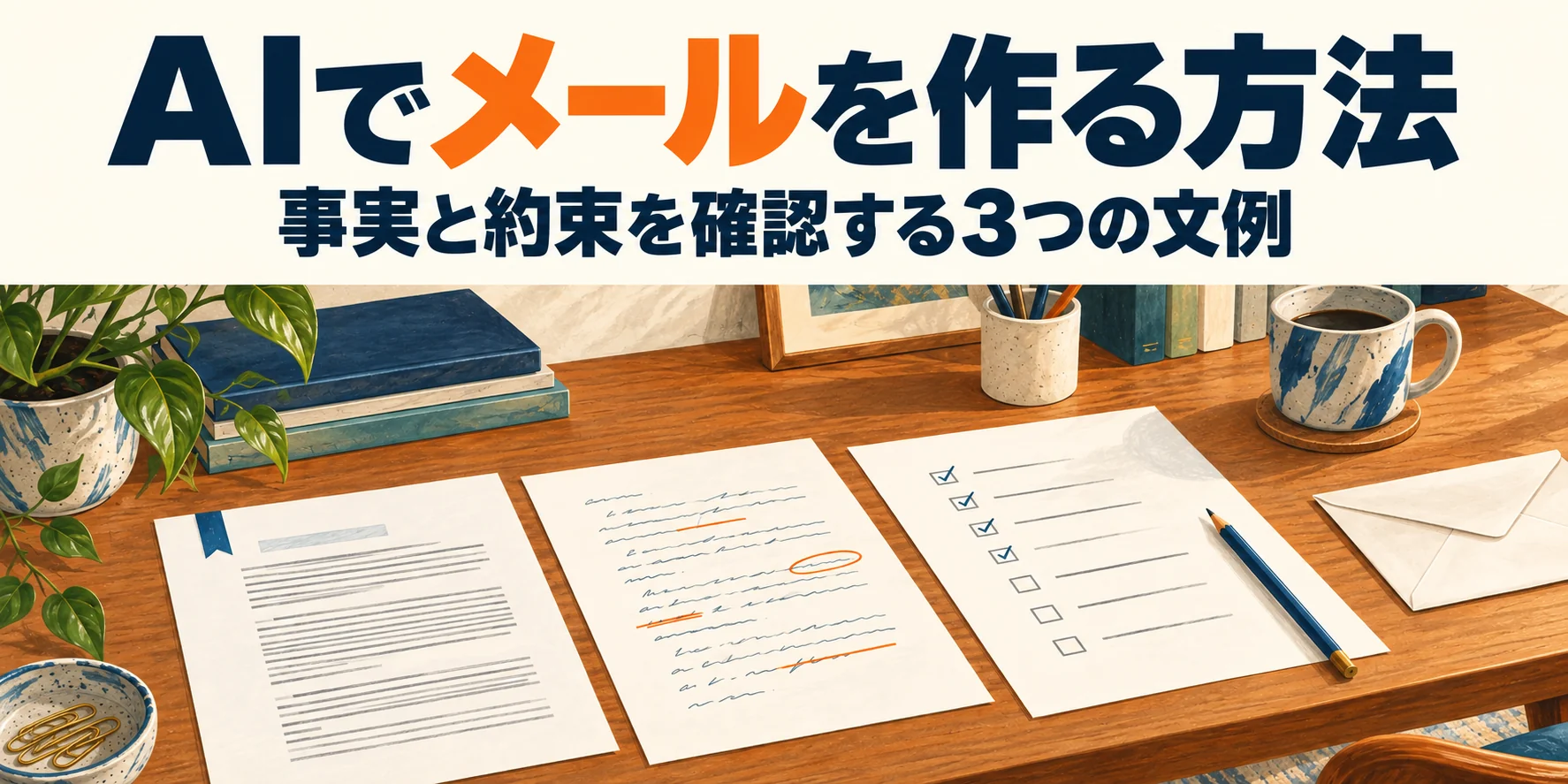 AIでメールを作る方法。事実と約束を確認する3つの文例
