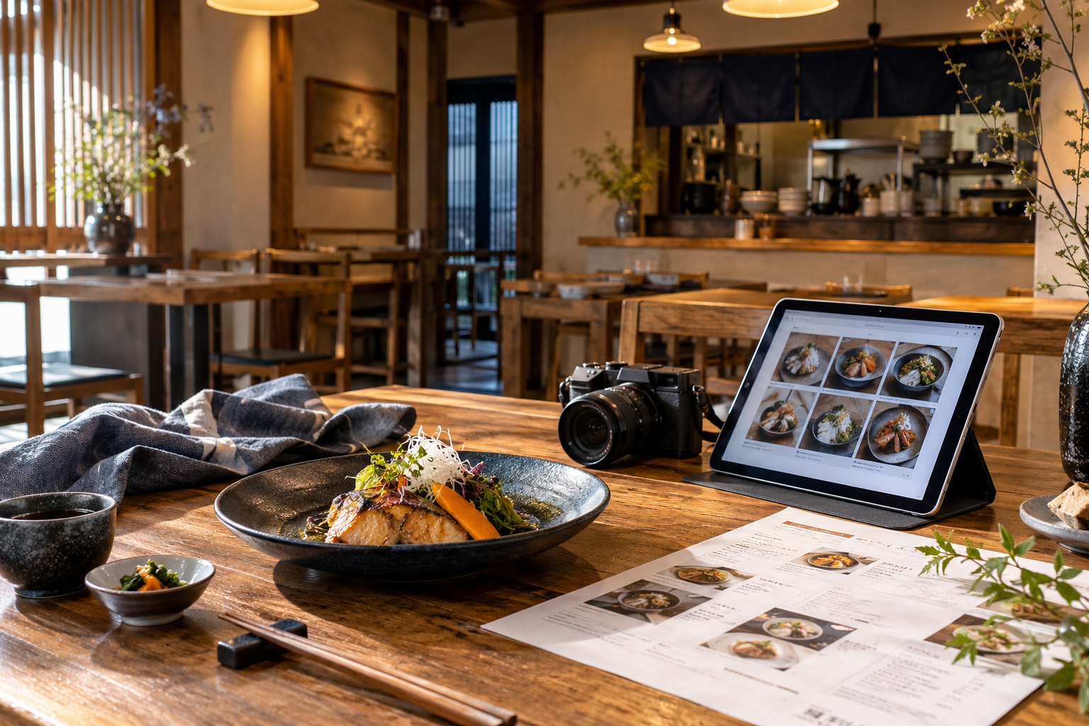 飲食店の料理撮影・販促準備を表現した人物のいないイメージ