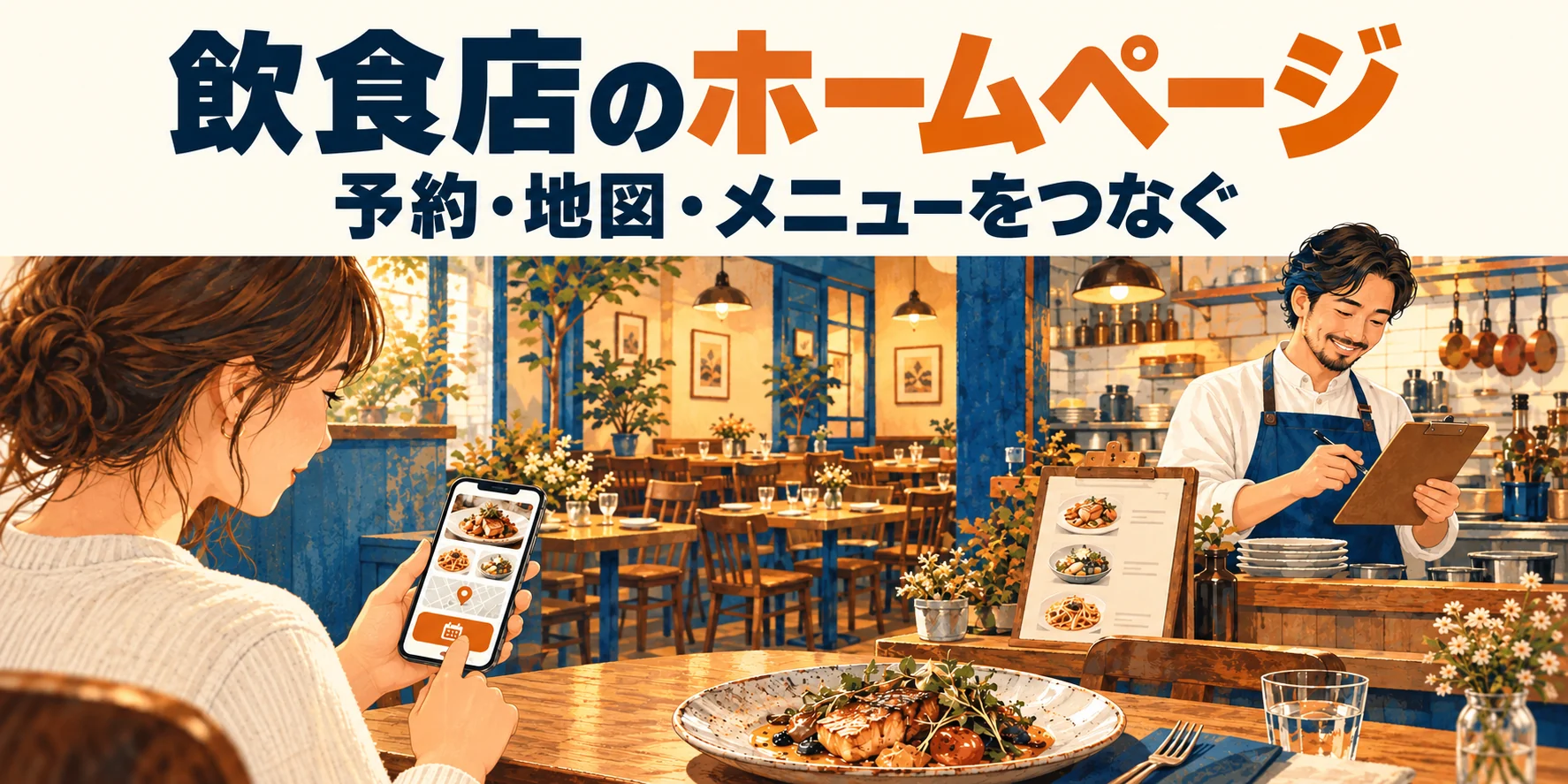 飲食店のホームページ。予約・地図・メニューをつなぐ